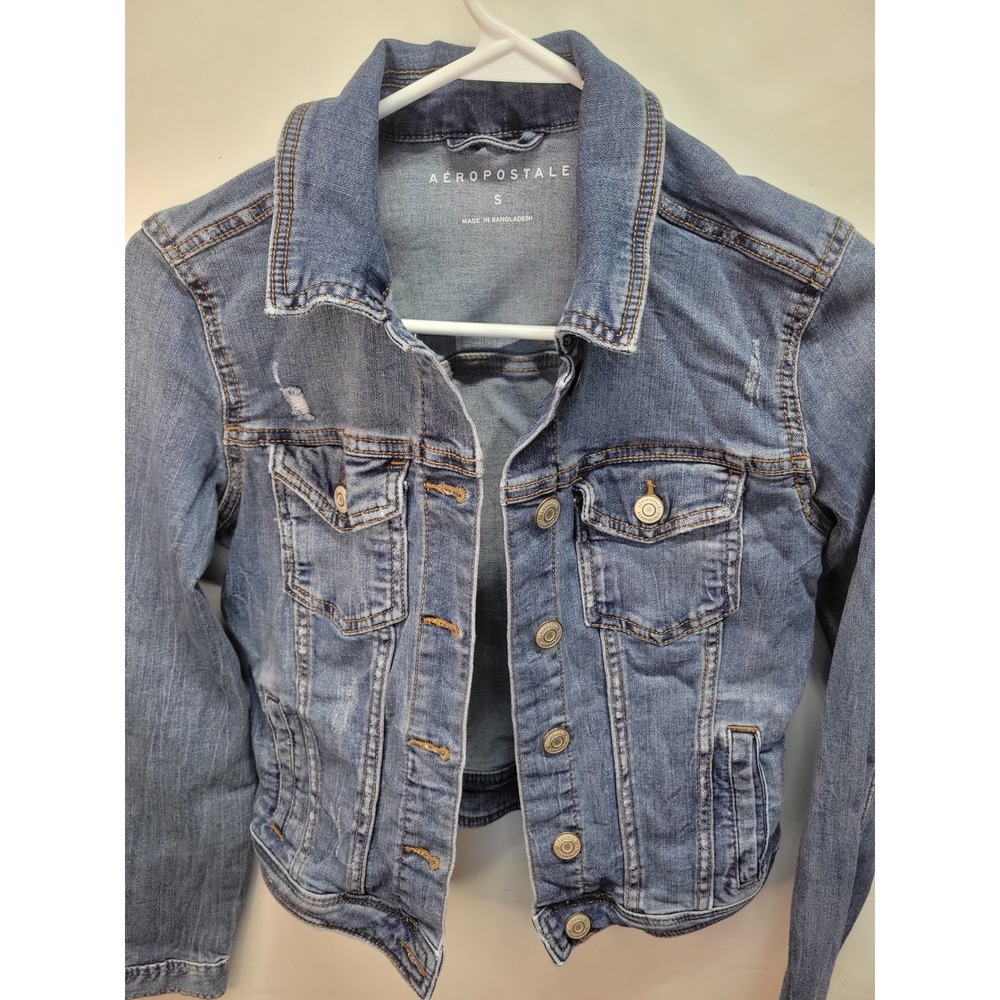 Aeropostale Denim‎ Jean Jacket Womens Small Blue Distressed Classic Trucker